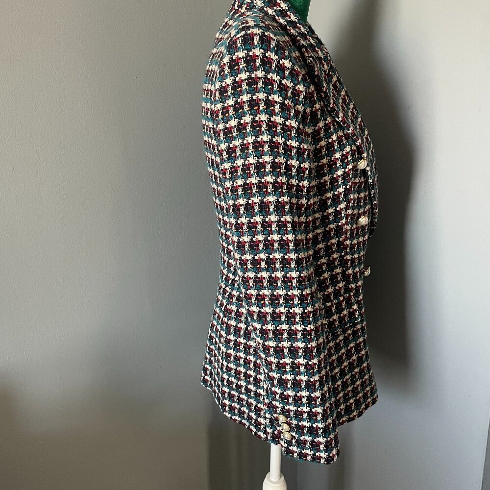 NWT ZARA TEXTURED DOUBLE BREASTED BLAZER TWEED CHECK PLAID JACKET PEARL BUTTON - Picture 3 of 9